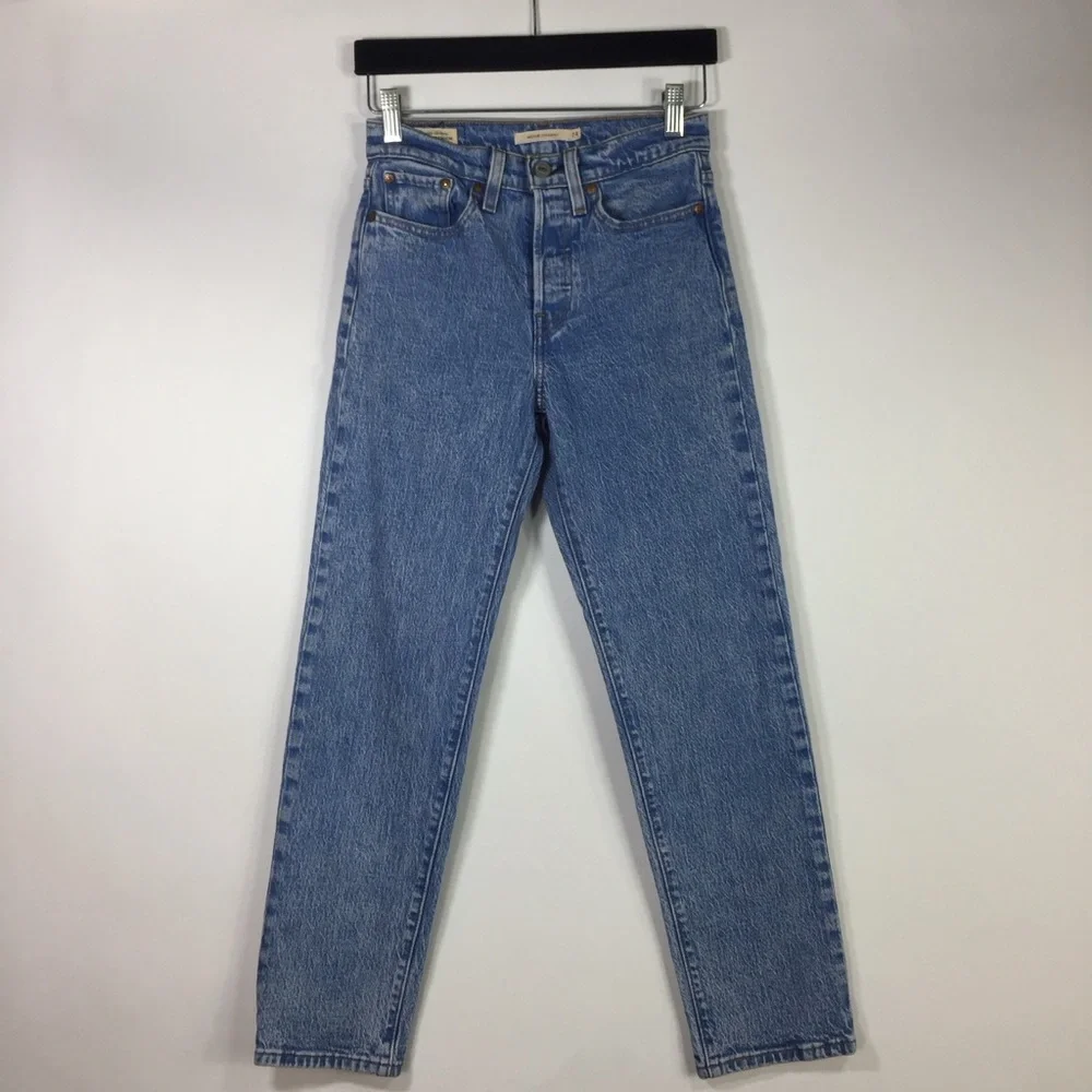 Levi's Wedgie Straight High Rise Button Fly Cotton Blend Blue Jeans - Picture 13 of 13